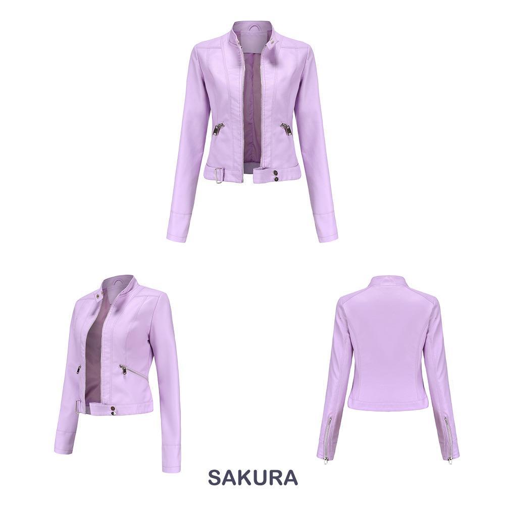Women’s Short Leather Jacket Stand Collar Jacket Thin