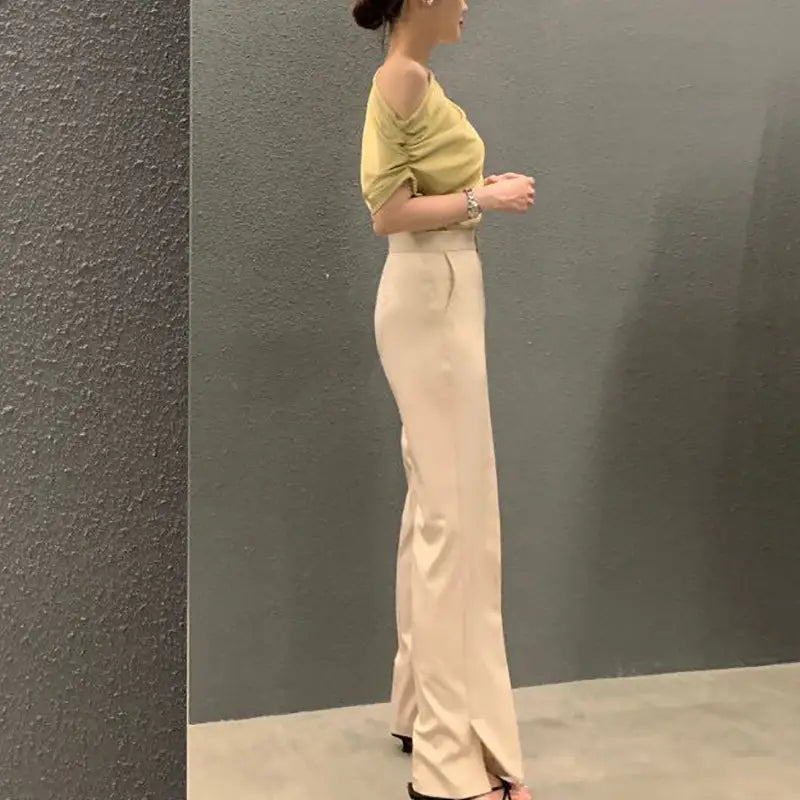 Irregular Shoulder Design Loose Solid Color Pullover Short Sleeve T-shirt