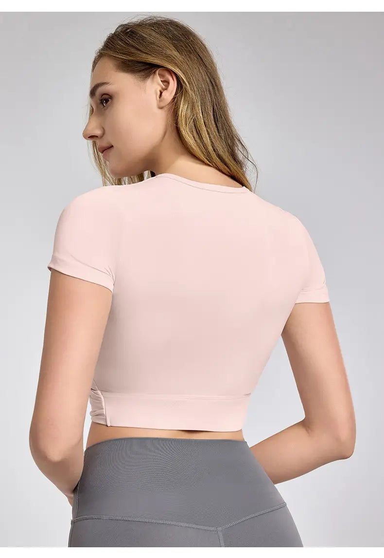 Cross Pleated Yoga Clothing Top Workout Clothes Short Sleeve