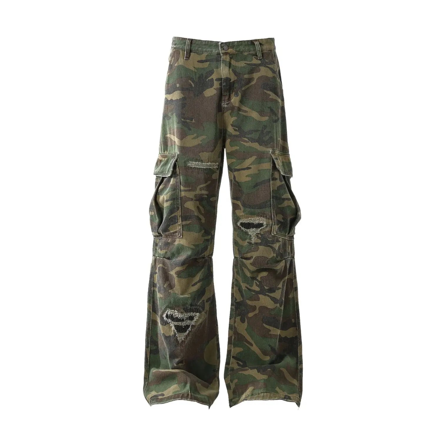 Retro Tattered Jeans Personalized Camouflage Workwear Casual Pants