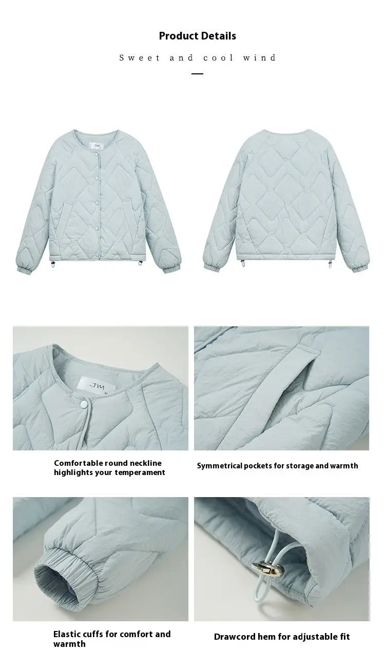 Korean Style Down Cotton Jacket Women’s Short Light Round Neck
