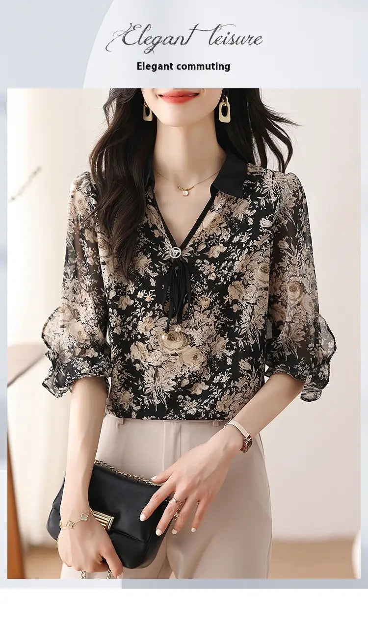 Middle-aged Mother Floral Shirt Top