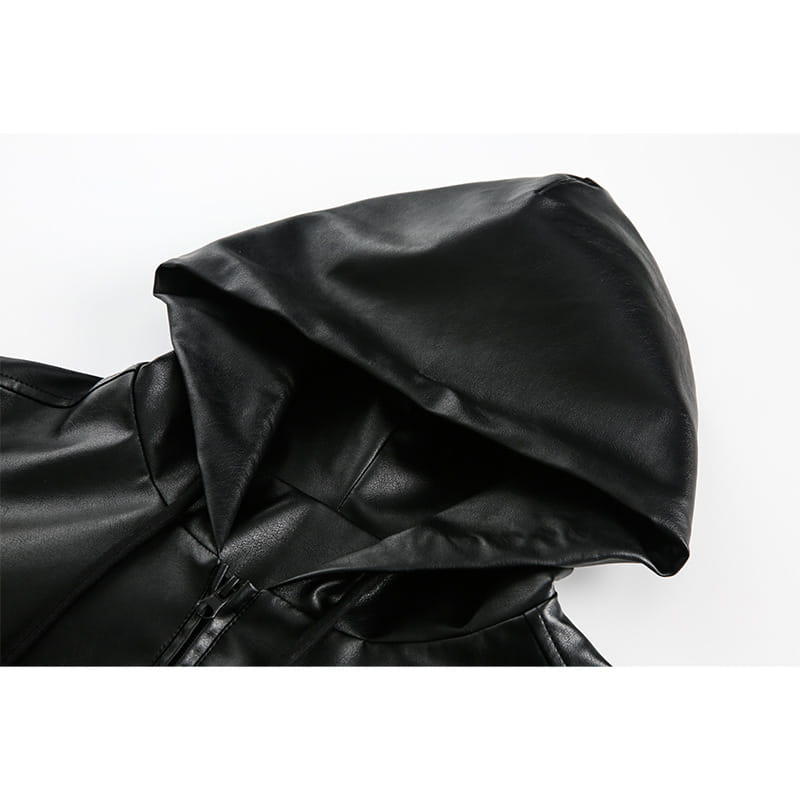 Men’s American-style Retro Simple Hooded Leather Coat Jacket