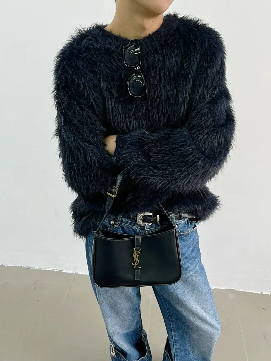 Pure Color All-matching Round Neck Pullover Thickened Mink Sweater Men