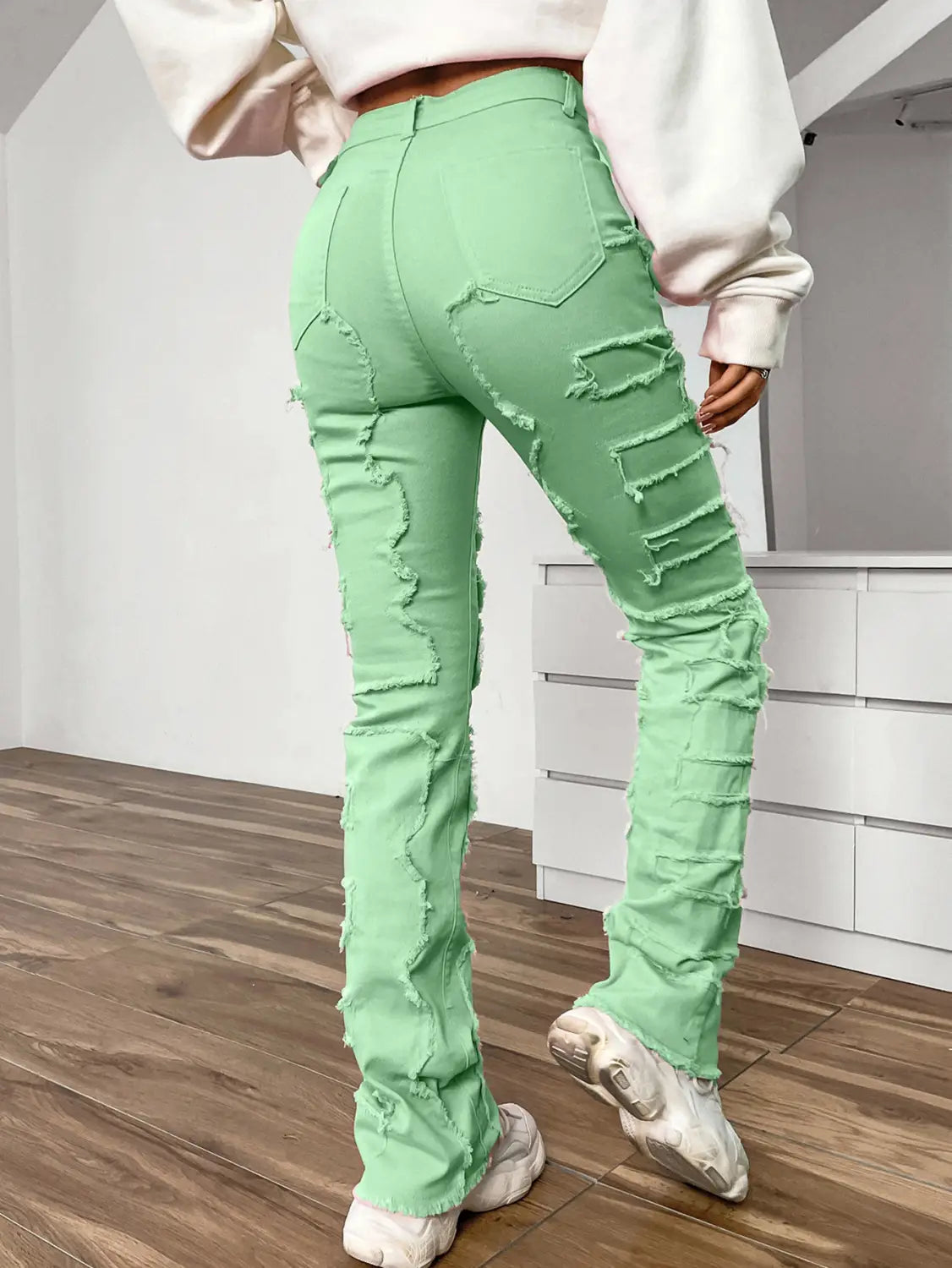 Women’s Embroidered Straight-leg Pants Fashion I Stretch Patchwork Jeans