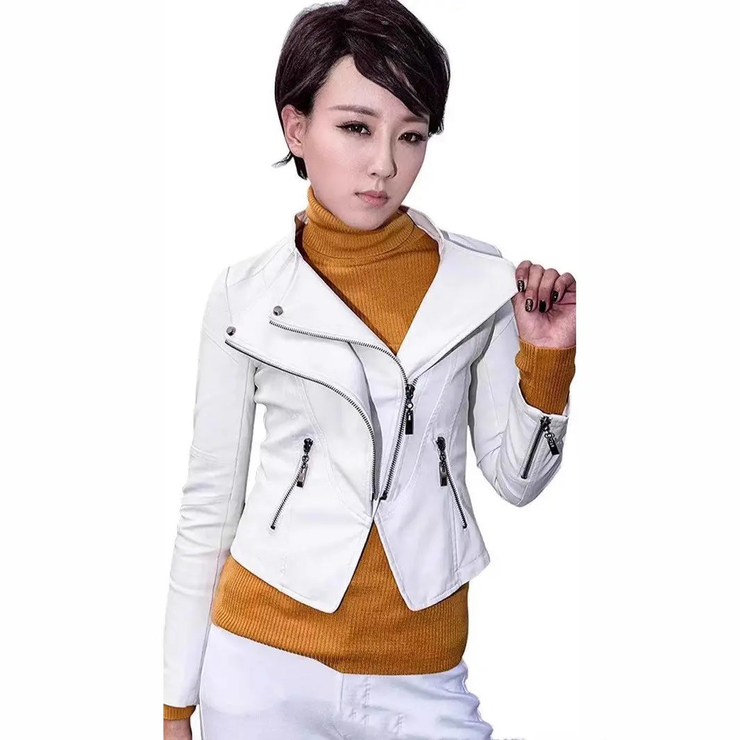 New Women’s Leather Top Coat European And American Fashion Motorcycle Slim Fit Short Leather Jacket Jacket Zipper