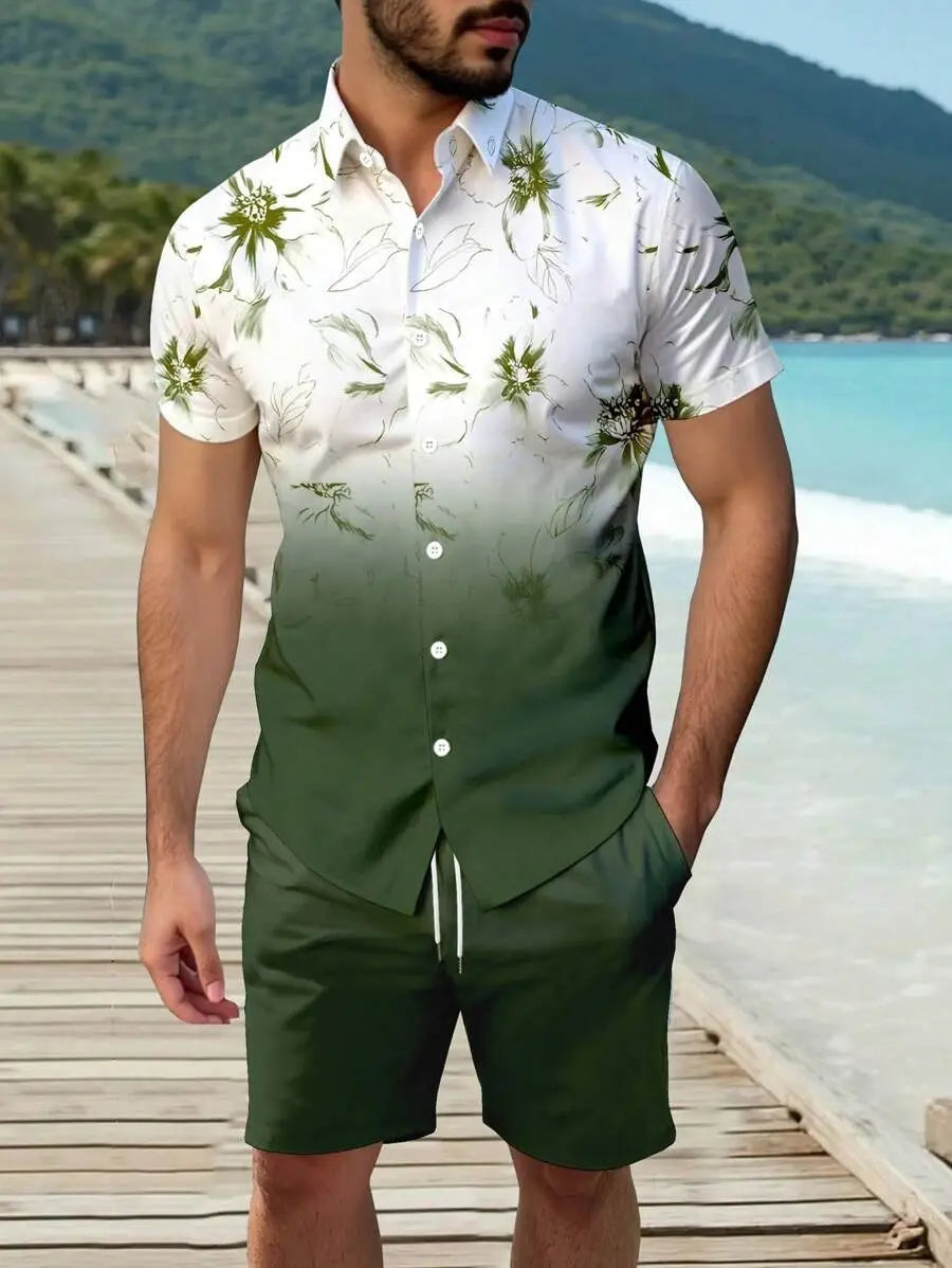 3D Digital Printing Men’s Casual Loose Shirt Shorts
