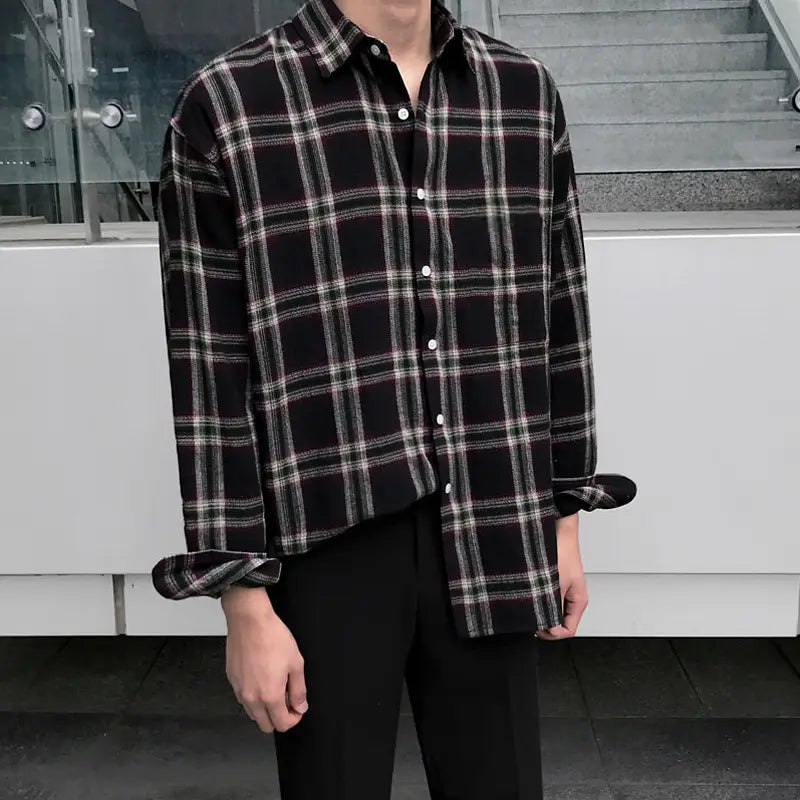 Men’s autumn long sleeve plaid shirt