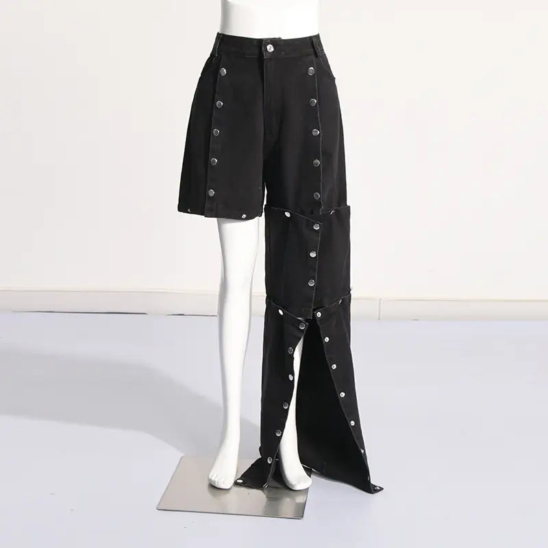 New Detachable Multi-button Design Irregular High Waist Jeans
