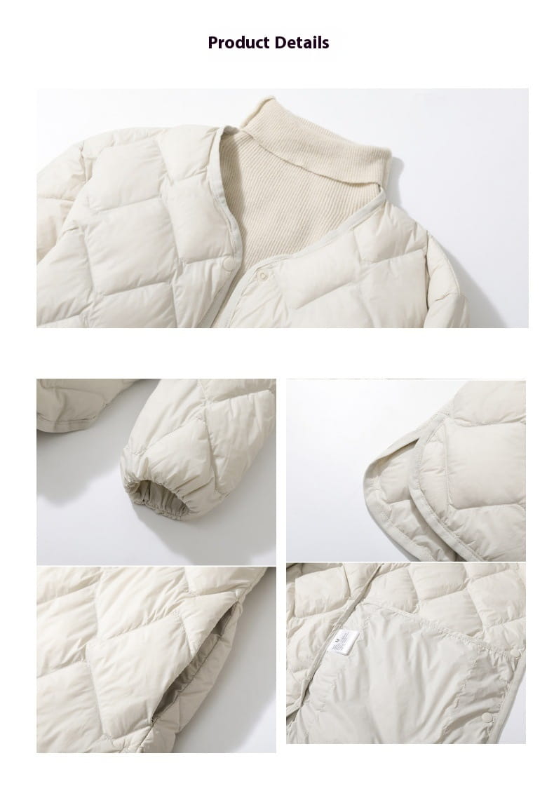 Women’s Short Liner Plus Size Diamond Lattice White Duck Down V-neck Coat