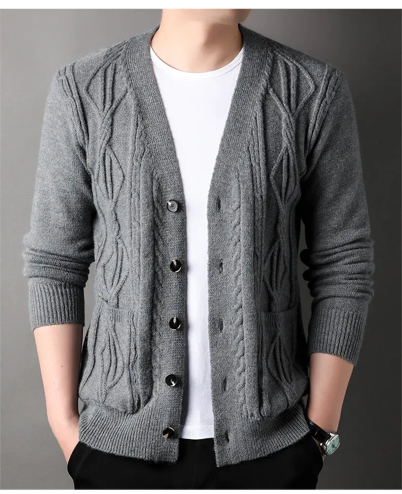 Knitted Cardigan Rhombus Loose Casual Sweater Coat Men