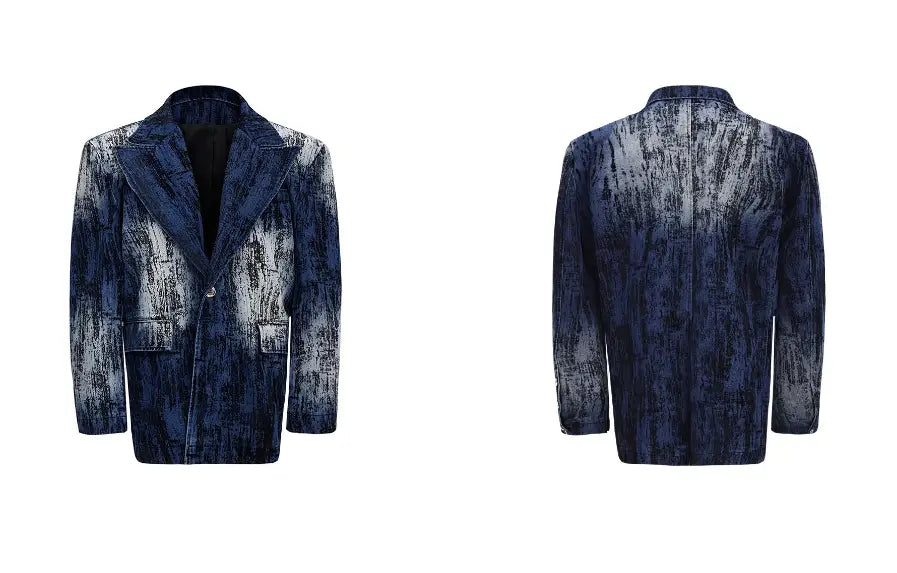 Tie-dyed Distressed Design Padded Shoulder Suit Jacket Loose