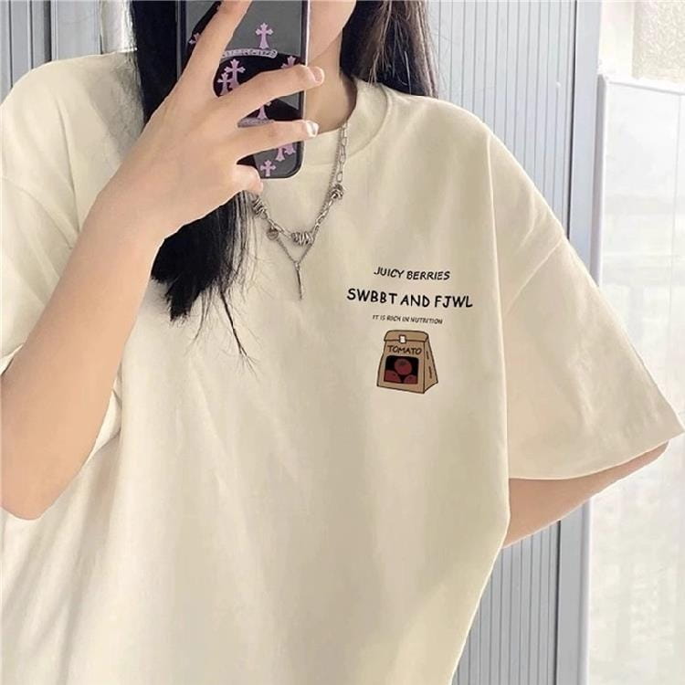 Loose Cotton Off-shoulder Short Sleeve White T-shirt