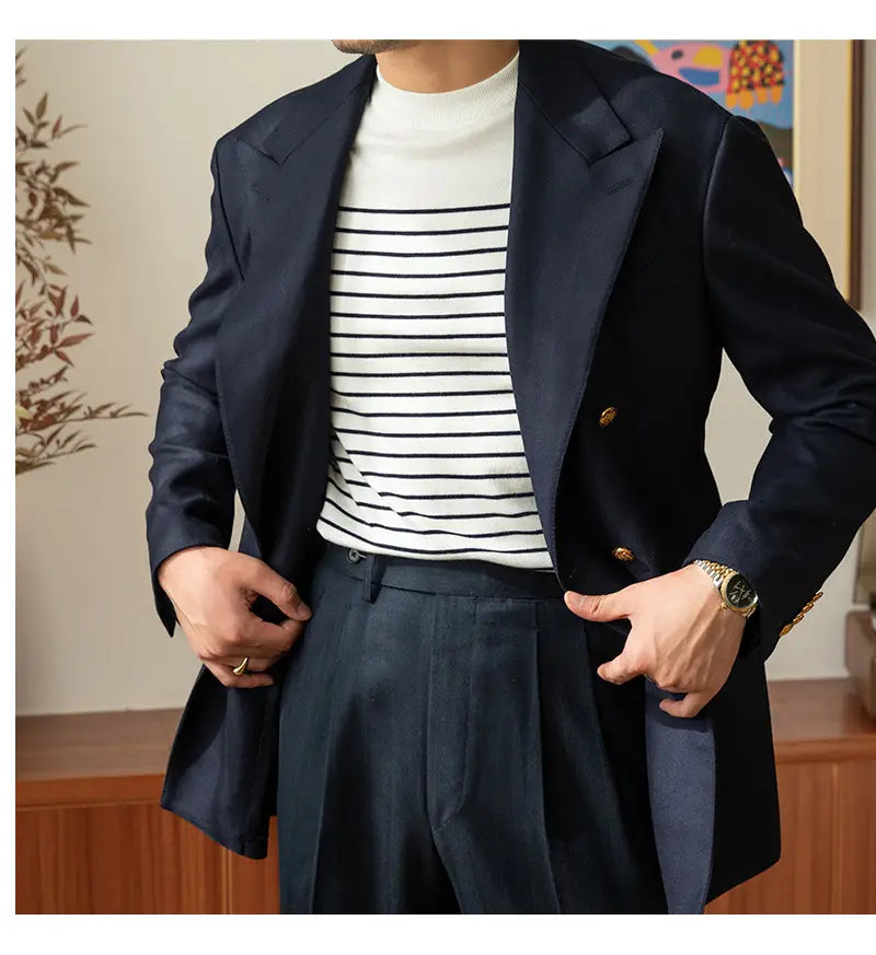 Business Commute Striped Design Contrast Color Long Sleeves Knitwear