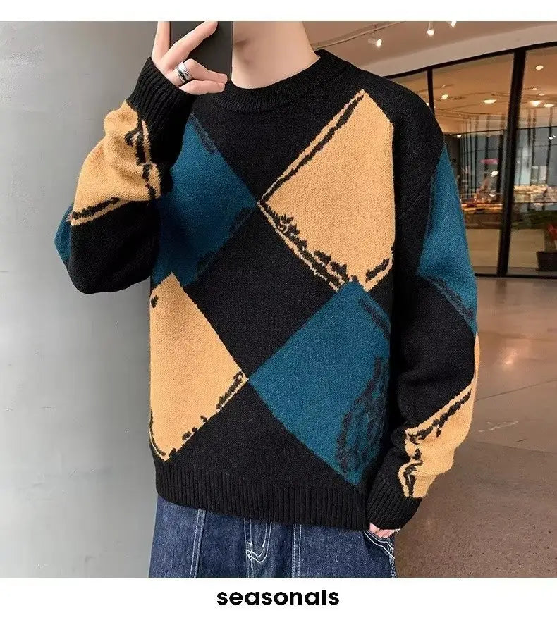 Casual Autumn And Winter Thickened Sweater Men’s Round Neck Lazy Trendy Bottoming Shirt