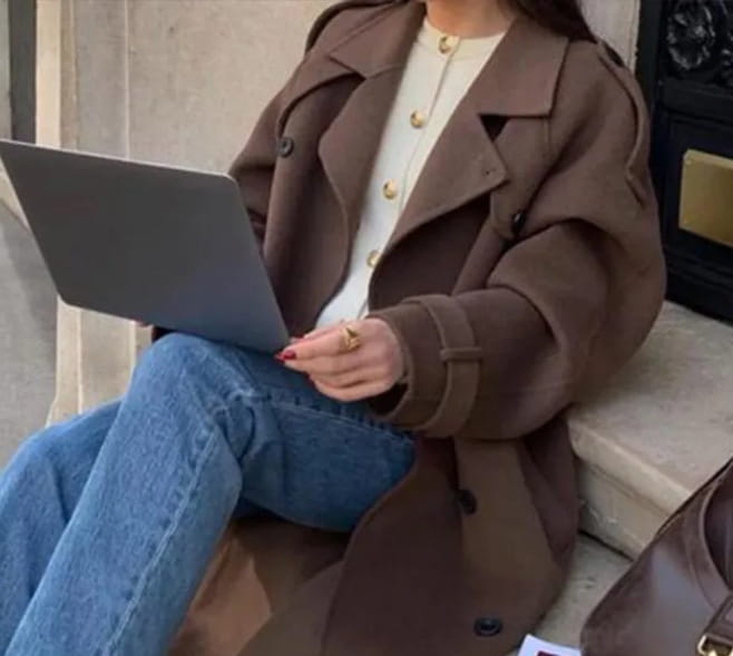 Loose Double Buckle Lapel Long Overcoat Outerwear