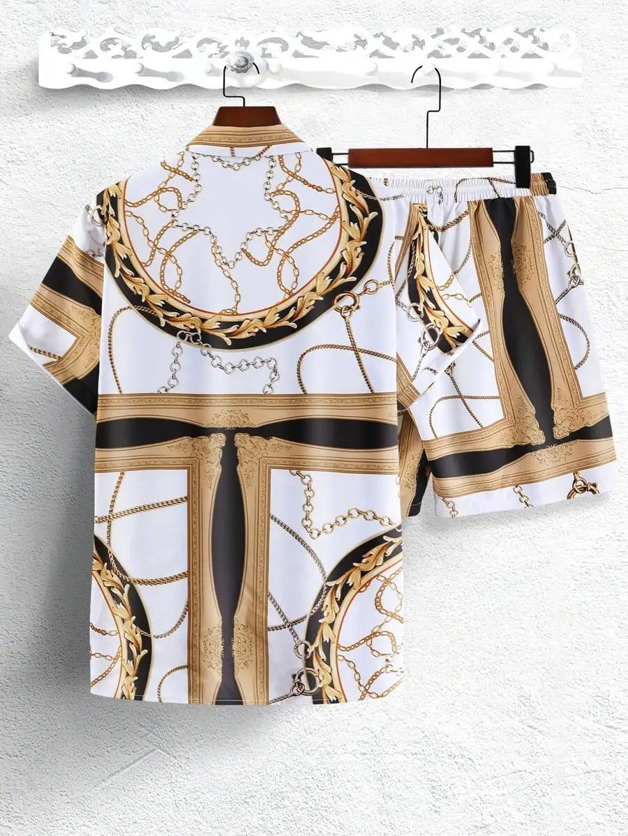 Gold Luxury Chain 3D Digital Printing Shirt Shorts Suit