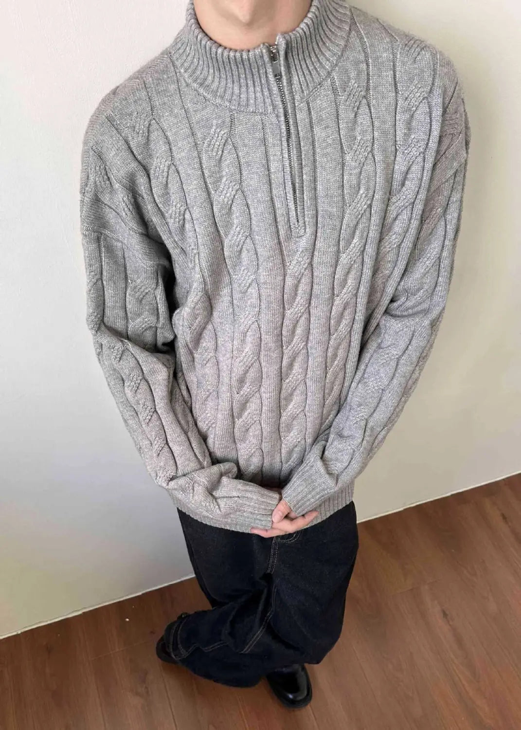 Loose Feeling Old Money British Half Zipper Heavy Sweater
