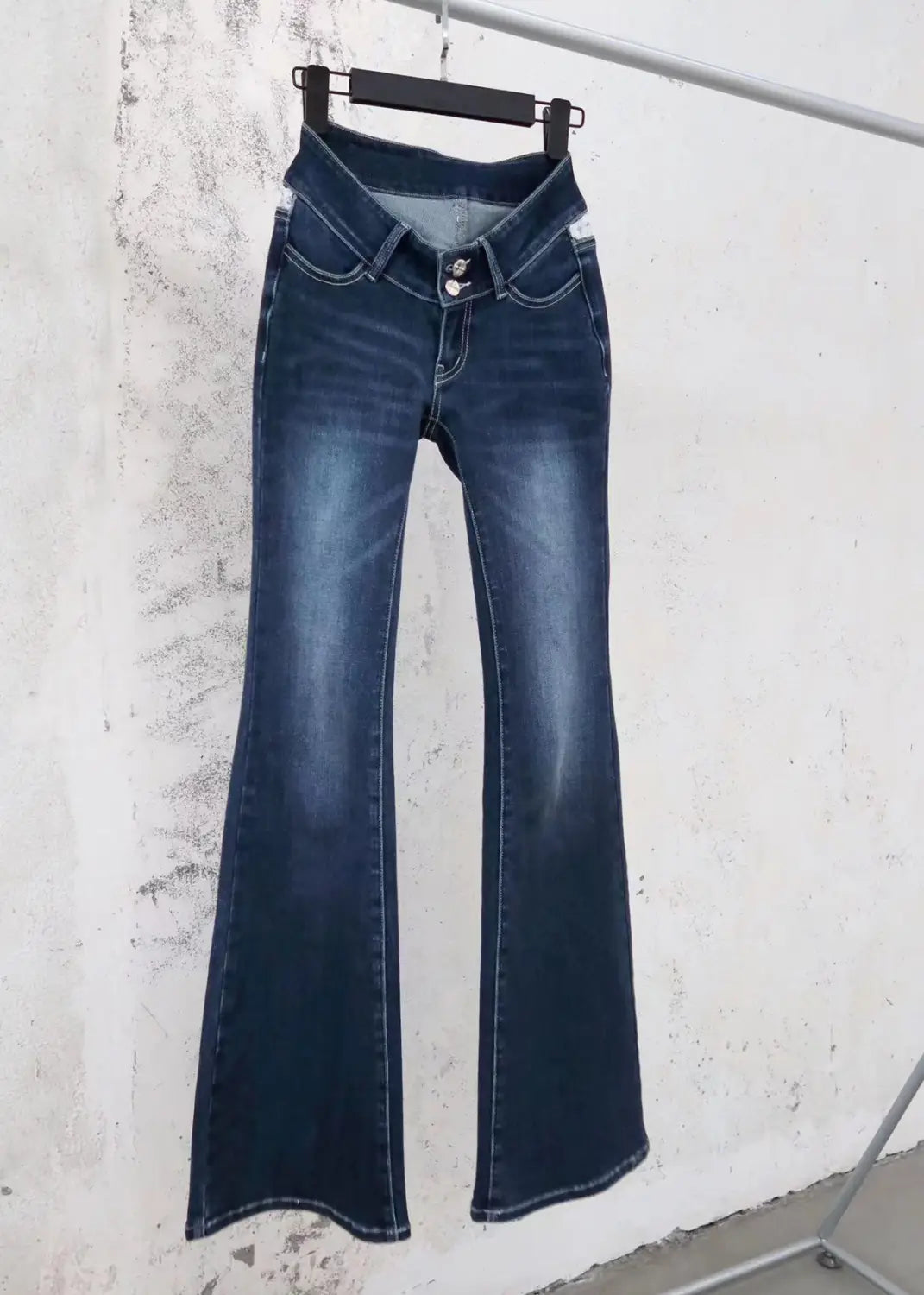 Rhinestone Skinny Low Waist Flared Dark Jeans
