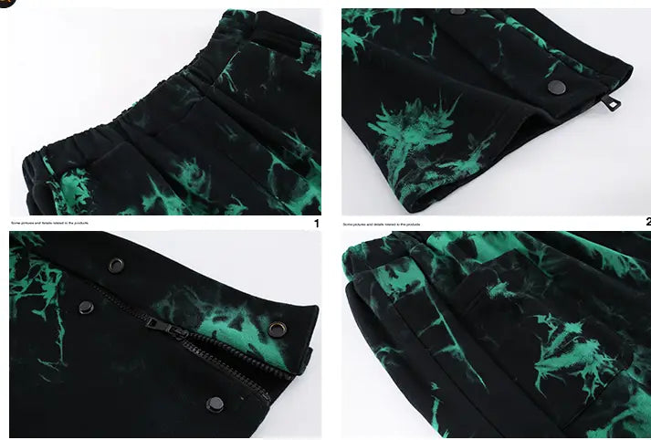 Black And Green Tie Dye Zipper Breasted Pants For Men