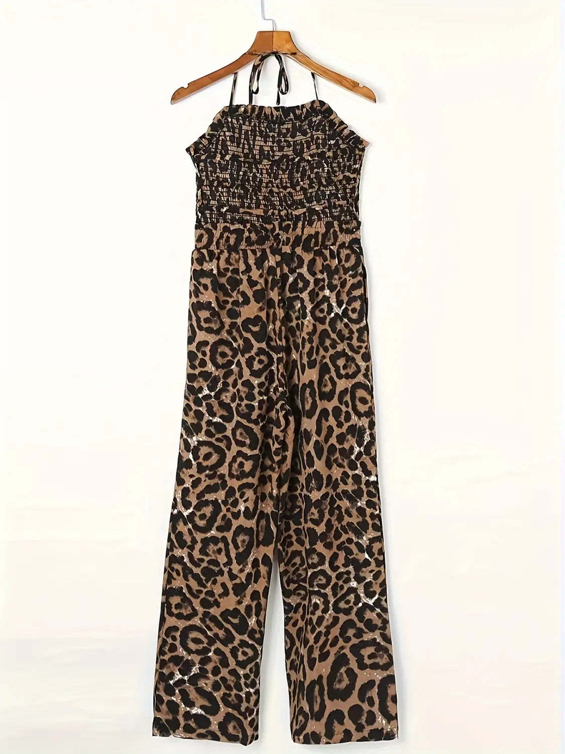 Women’s Leopard Print Halter Backless Jumpsuit