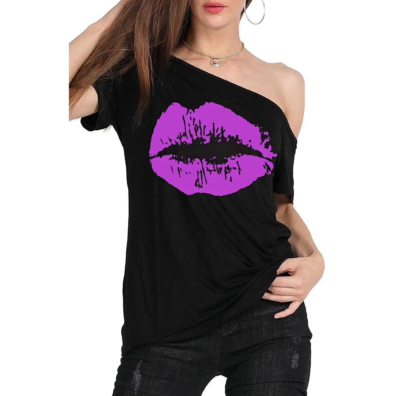 Women’s Loose Shoulder Versatile Printed T-shirt