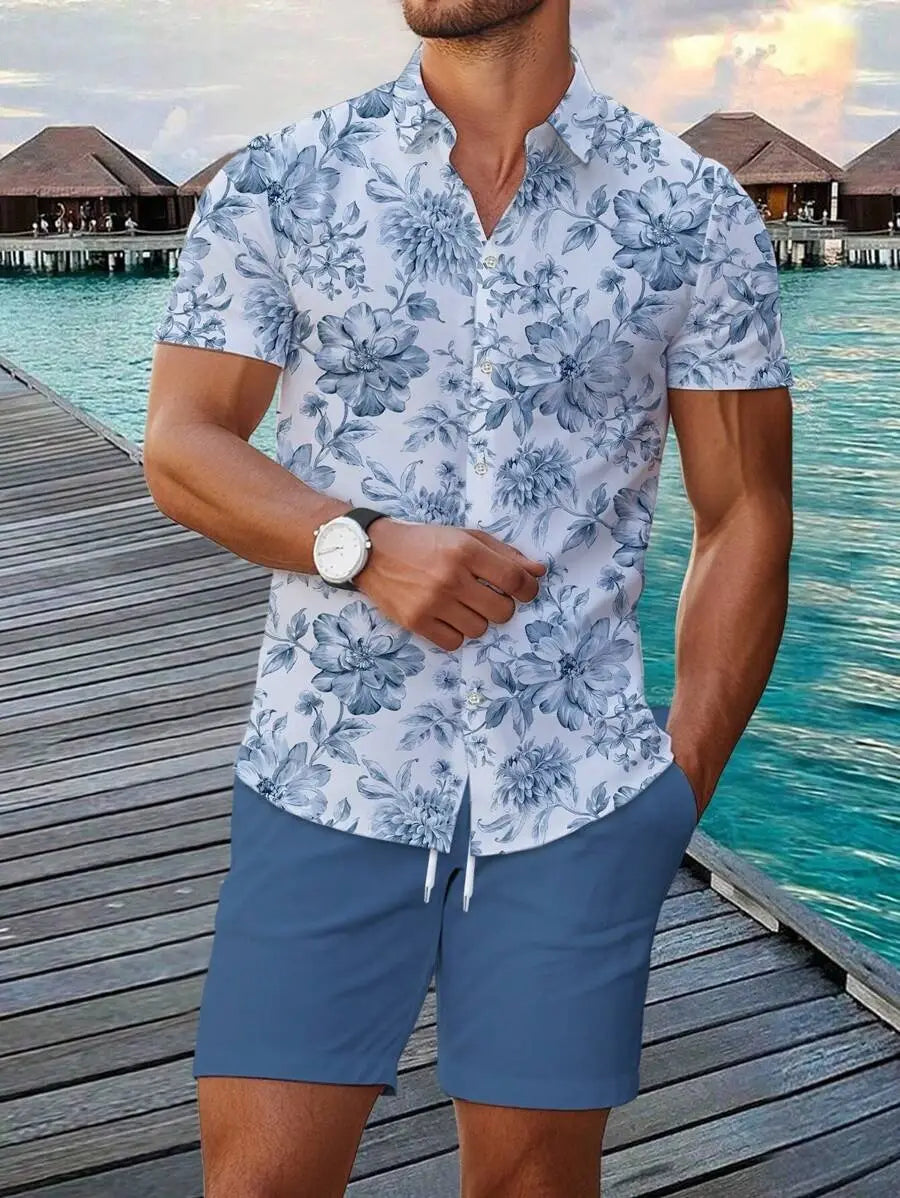 3D Digital Printing Men’s Casual Loose Shirt Shorts
