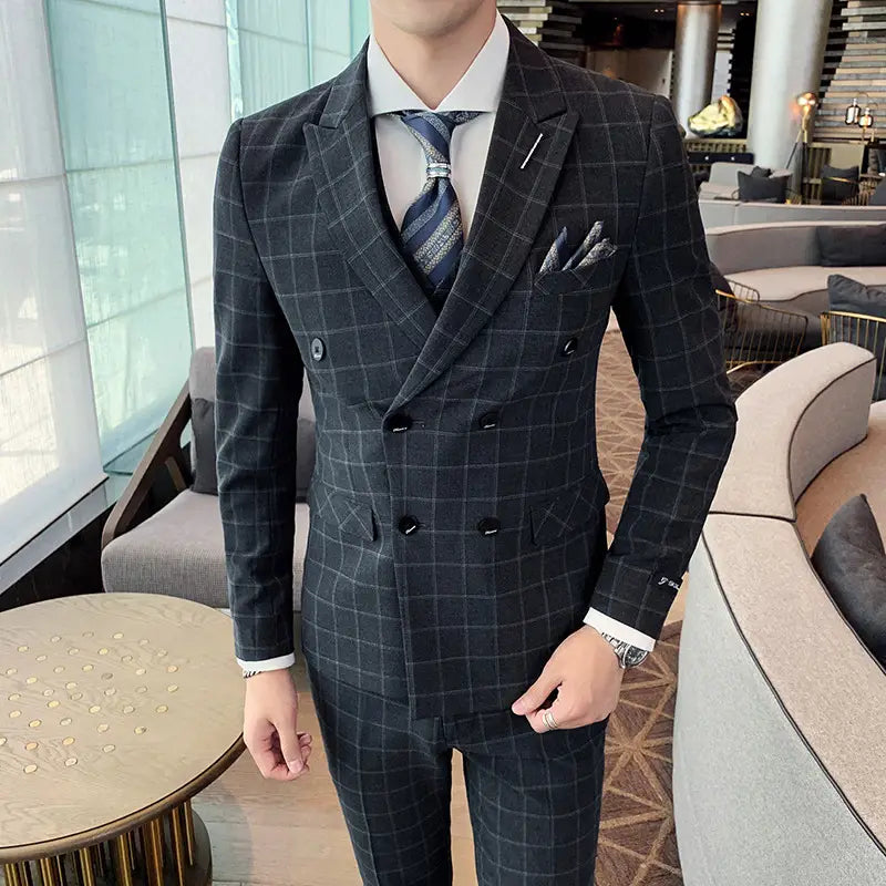 Men’s Casual Business Suit Three-piece Slim-fit Officiating Ceremony