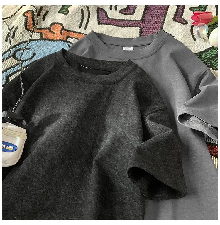 Stone Washed Ice-feeling Tencel Cotton Ice Silk Short Sleeve T-shirt