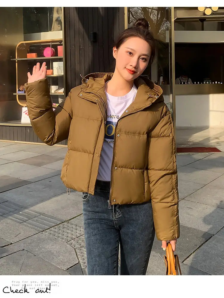 Women’s Simple Casual Hooded Short Down Jacket