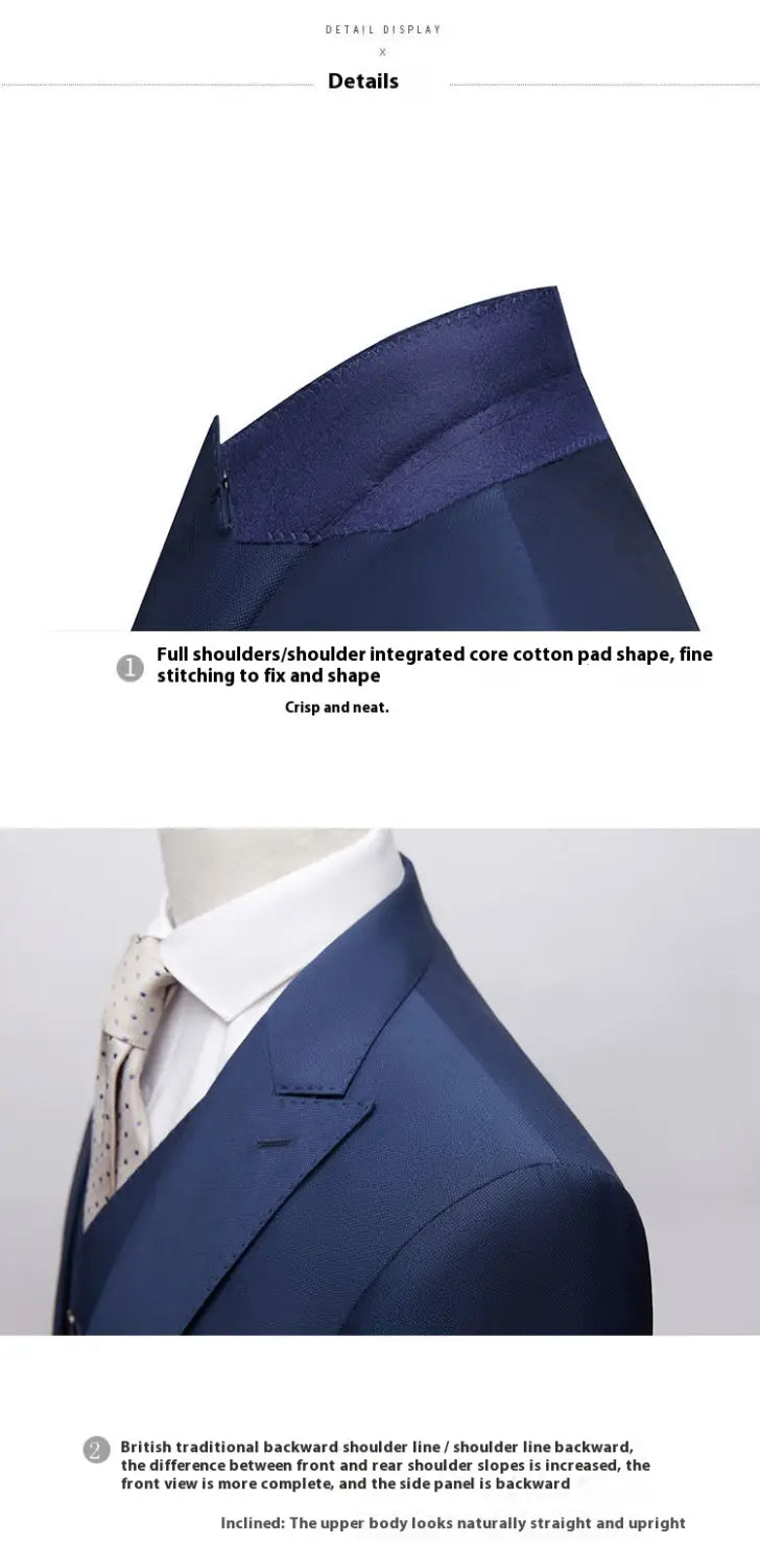 Men’s British Korean Slim Fit Dark Blue Casual Three-piece Suit