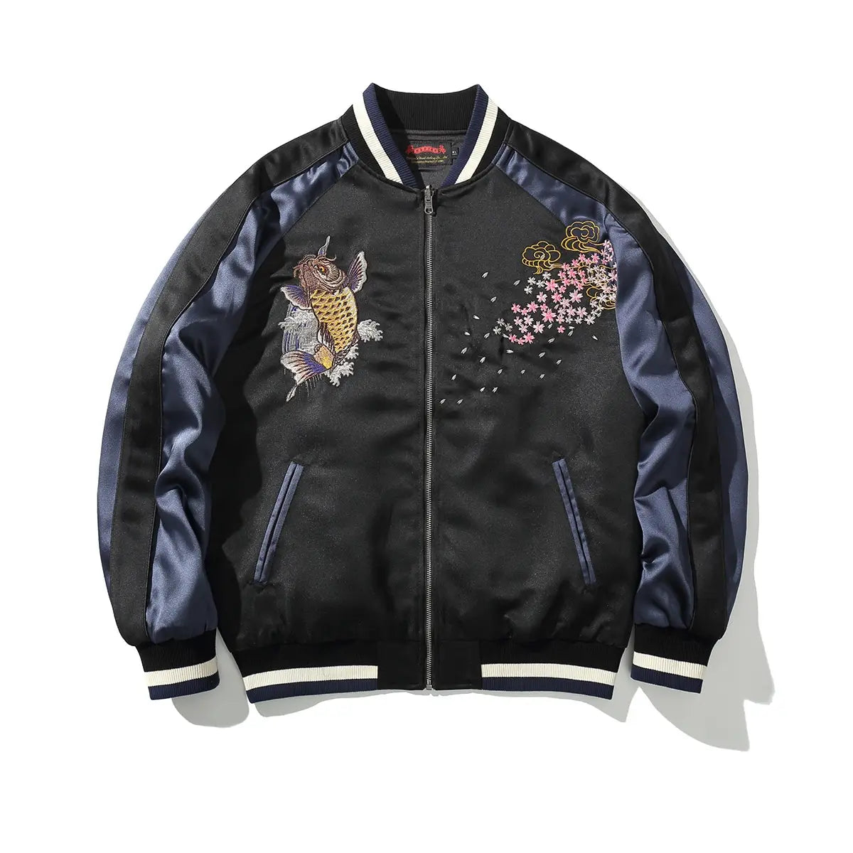 Machine Embroidery Men’s Koi Embroidered Cotton Coat Jacket