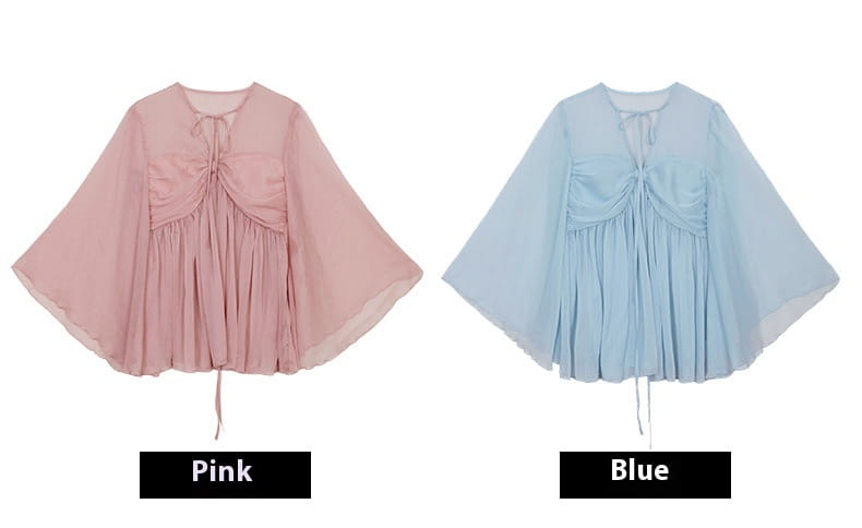 Pure Desire Style Chiffon Shirt Women’s High-grade Ruffle Sleeve Mesh