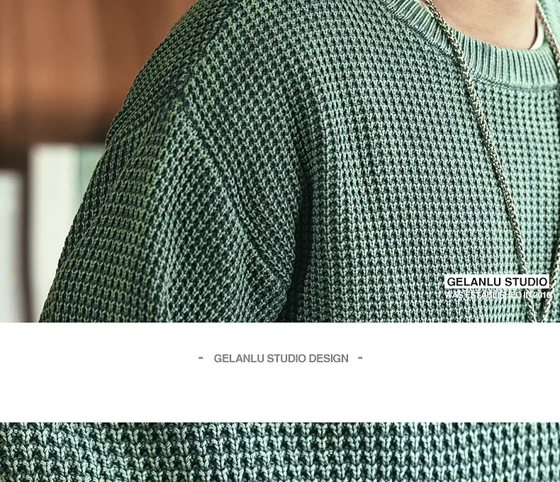 Pineapple Pattern Waffle Thick Needle Washed Round Neck Sweater