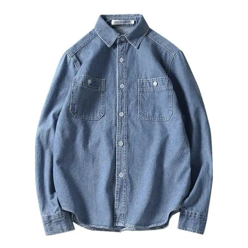 Denim Long Sleeve Shirt Men’s Spring And Autumn Turn-down Collar Coat Japanese Style