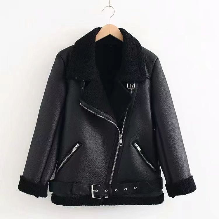 Fur Coat Women’s Fleece-lined Thick Motorcycle Jacket