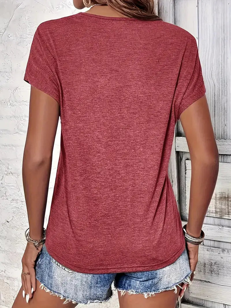 Summer New Women’s Solid Color And V-neck T-shirt
