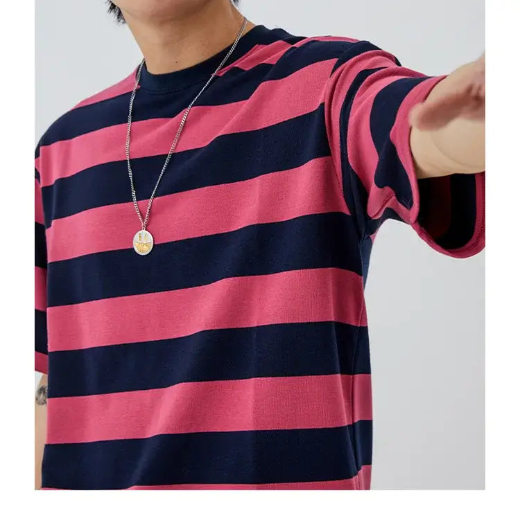 New Striped Short Sleeve Retro Striped Men