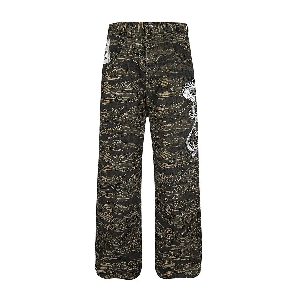 Casual All-match Camouflage Snake Year Limit Denim Paratrooper Pants