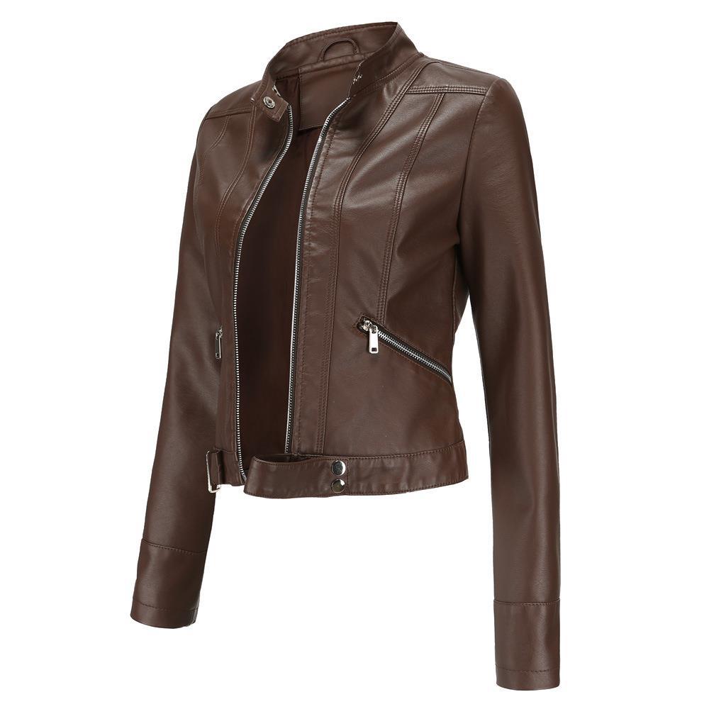 Women’s Short Leather Jacket Stand Collar Jacket Thin