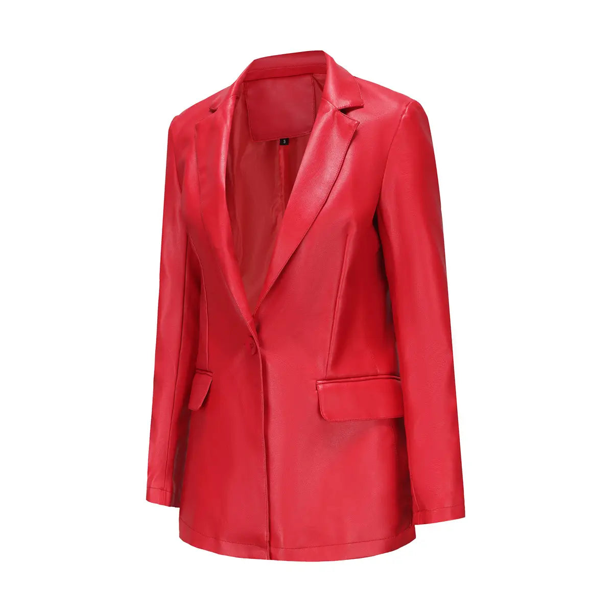 Single Button Commute Leisure Solid Color Leather Coat