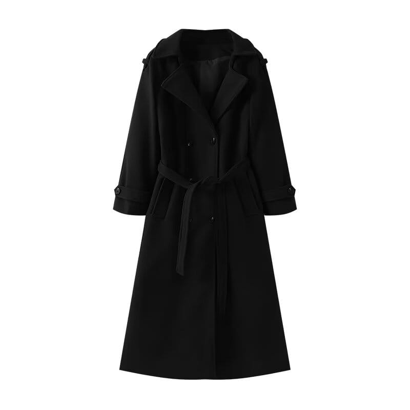 Loose Temperament Double Breasted Length And Width Woolen Coat