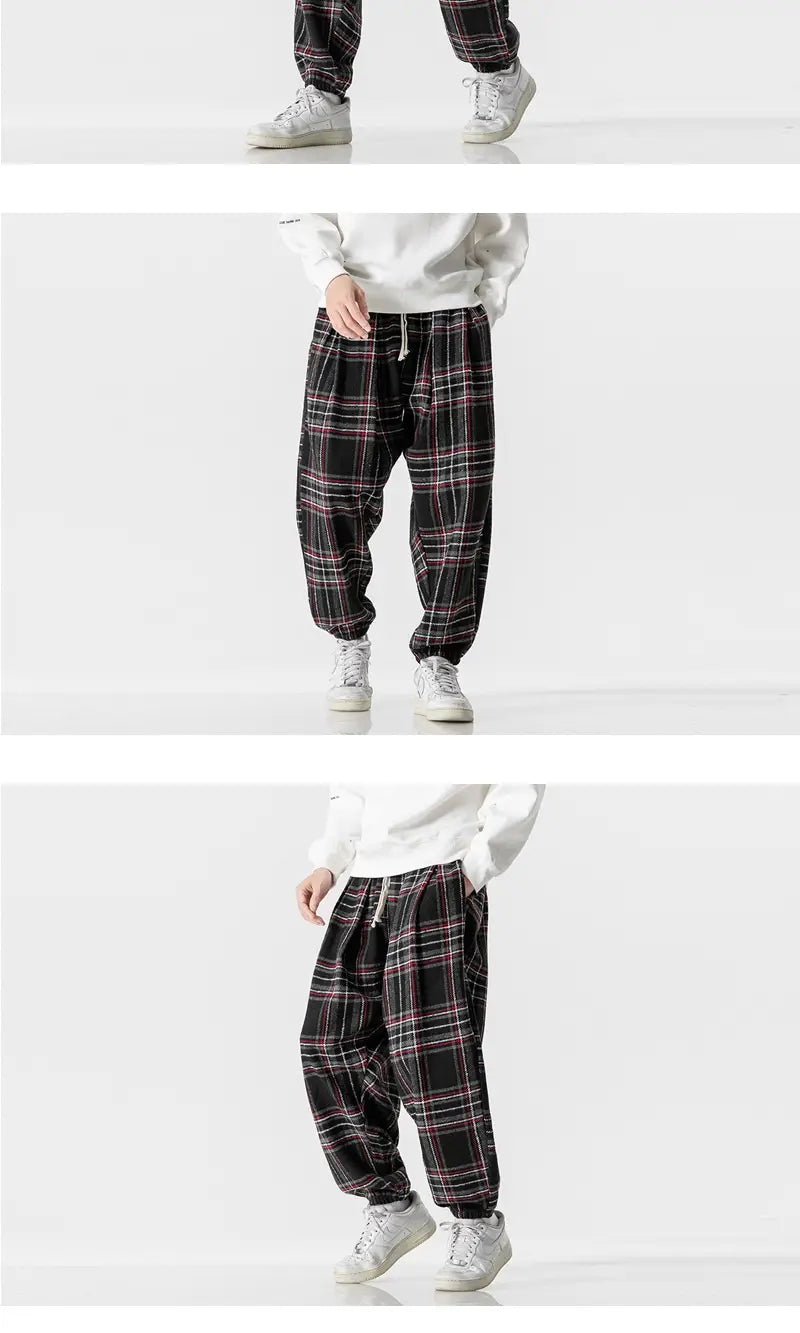 Hong Kong Style Plus Size Woolen Casual Harlan Plaid Pants