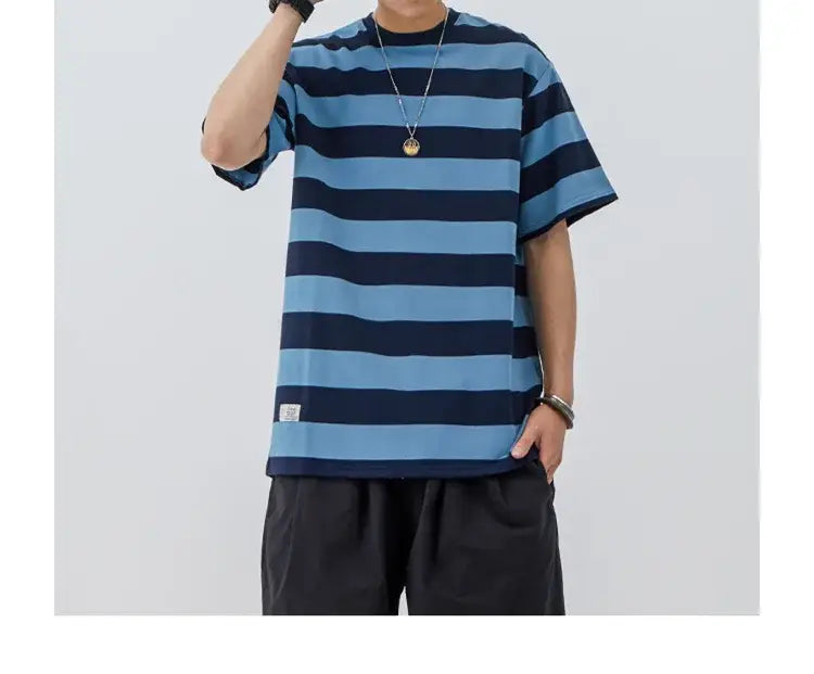 New Striped Short Sleeve Retro Striped Men