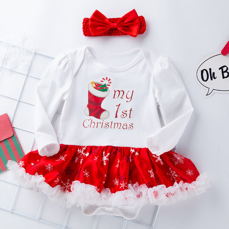 Baby Clothes Long Sleeve Romper Dress Baby Jumpsuit Romper Baby - Christmas socks / 59cm