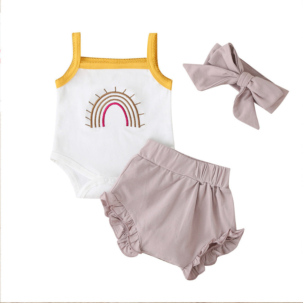 Fashion Three-Piece Baby Girl Sling Romper Plaid Shorts - 1 / 60cm