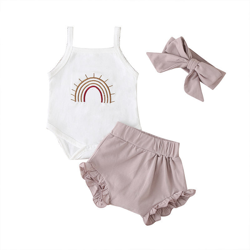 Fashion Three-Piece Baby Girl Sling Romper Plaid Shorts - 3 / 60cm