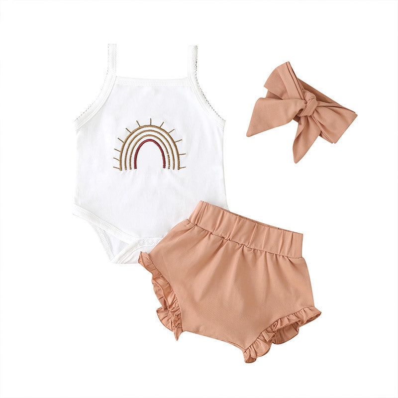 Fashion Three-Piece Baby Girl Sling Romper Plaid Shorts - 4 / 60cm