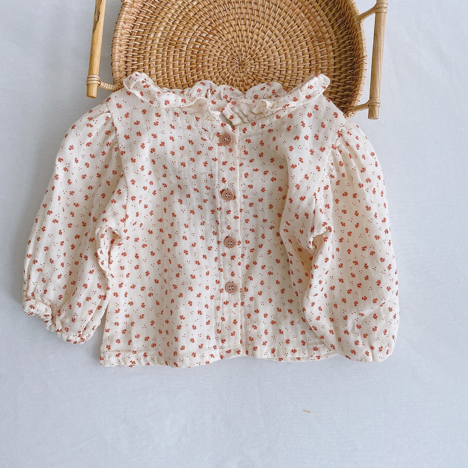 Baby Romper 0-2 Years Old Baby Clothes Baby Girl Foreign Style Pleated Lotus Leaf Sling Climber - Floral shirt / 66cm
