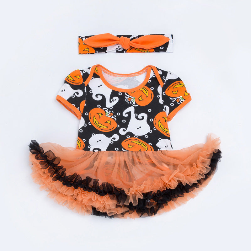 Halloween Pumpkin Short Sleeve Romper - C / 80CM